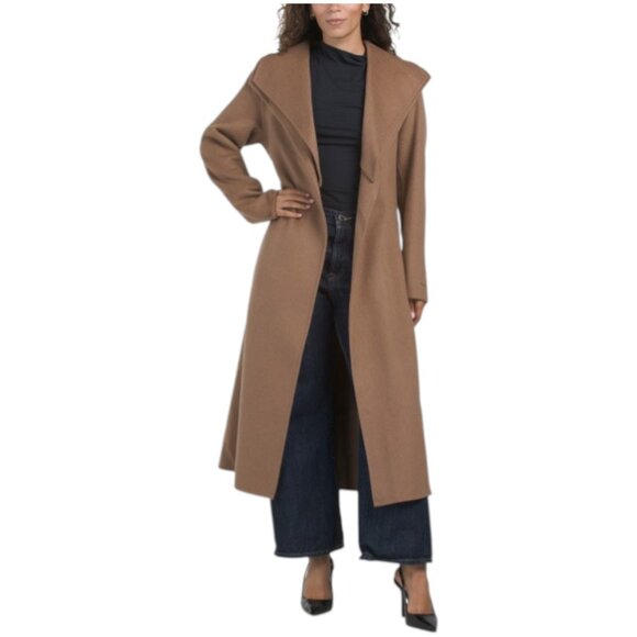 TAHARI Wool Blend Elliot Double Face Belted Wrap Coat - Picture 1 of 2